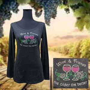 Wine & Friends The Older The Better Rhinestone Long Sleeve Knit Top